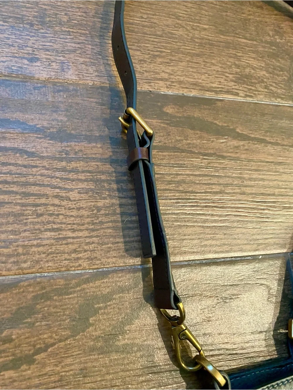 Fossil Vickey Black Leather Messenger Tote with Brown Accents